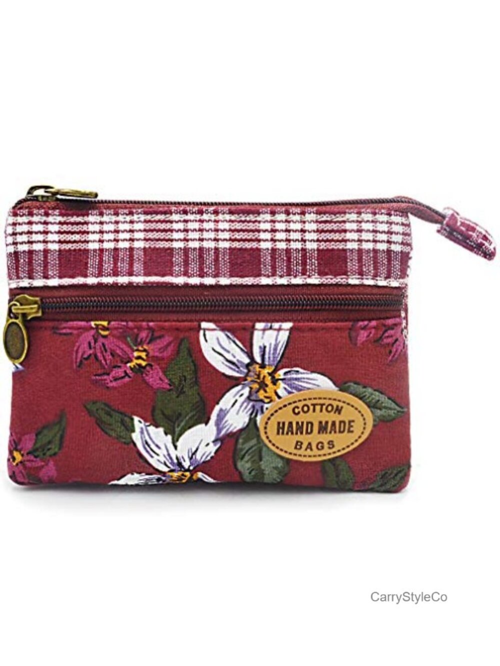 Handmade Cotton Floral Embroidered Double Zipper Coin Purse Wallet